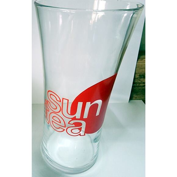 Sun Tea Drinking Glass / Cup 6 1/2" Clear Red Graphics Retro Ice Drinks See Pic - Picture 5 of 7